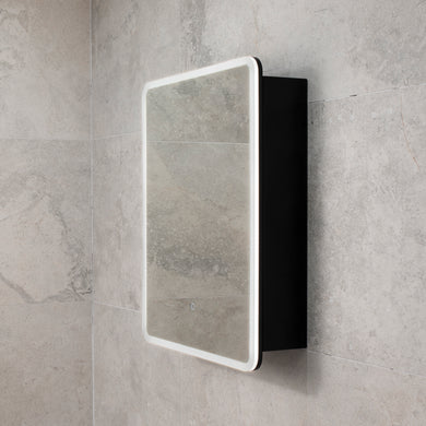 Retti Rectangular 600mm x 750mm Frontlit LED Mirrored Shaving Cabinet, Matte Black
