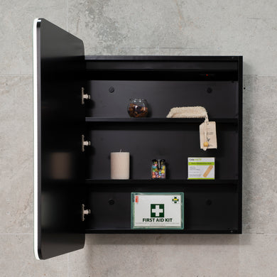 Retti Rectangular 600mm x 750mm Frontlit LED Mirrored Shaving Cabinet, Matte Black