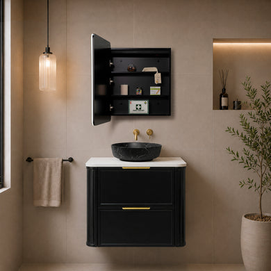 Retti Rectangular 600mm x 750mm Frontlit LED Mirrored Shaving Cabinet, Matte Black