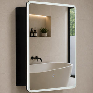 Retti Rectangular 600mm x 750mm Frontlit LED Mirrored Shaving Cabinet, Matte Black