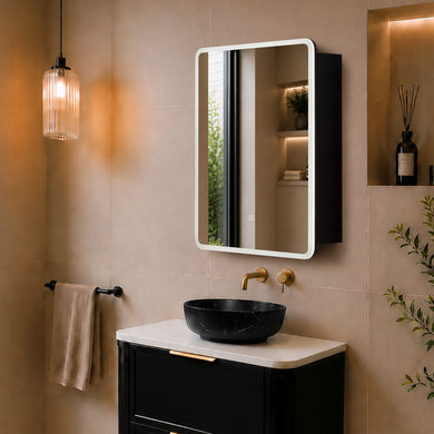 Retti Rectangular 600mm x 750mm Frontlit LED Mirrored Shaving Cabinet, Matte Black