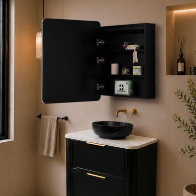 Retti Rectangular 600mm x 750mm Frontlit LED Mirrored Shaving Cabinet, Matte Black