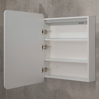 Retti Rectangular 600mm x 750mm Frontlit LED Mirrored Shaving Cabinet, Matte White