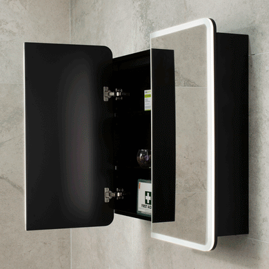 Retti Rectangular 750mm x 750mm Frontlit LED Mirrored Shaving Cabinet, Matte Black