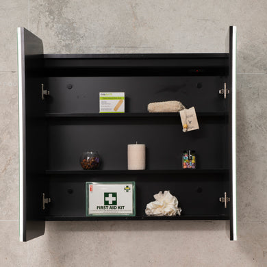 Retti Rectangular 750mm x 750mm Frontlit LED Mirrored Shaving Cabinet, Matte Black
