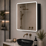 Retti Rectangular 750mm x 750mm Frontlit LED Mirrored Shaving Cabinet, Matte Black