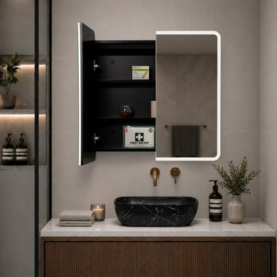 Retti Rectangular 750mm x 750mm Frontlit LED Mirrored Shaving Cabinet, Matte Black