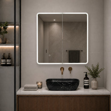 Retti Rectangular 750mm x 750mm Frontlit LED Mirrored Shaving Cabinet, Matte Black