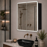 Retti Rectangular 750mm x 750mm Frontlit LED Mirrored Shaving Cabinet, Matte Black