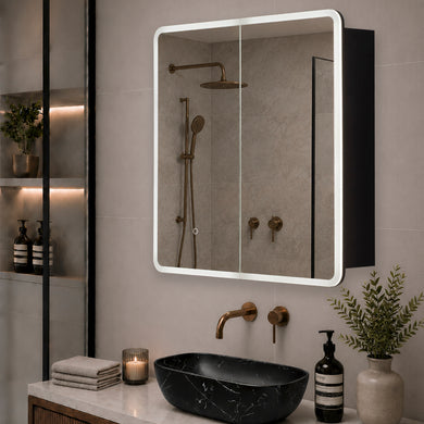 Retti Rectangular 750mm x 750mm Frontlit LED Mirrored Shaving Cabinet, Matte Black