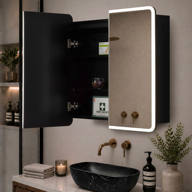 Retti Rectangular 750mm x 750mm Frontlit LED Mirrored Shaving Cabinet, Matte Black