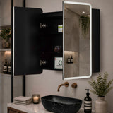 Retti Rectangular 750mm x 750mm Frontlit LED Mirrored Shaving Cabinet, Matte Black