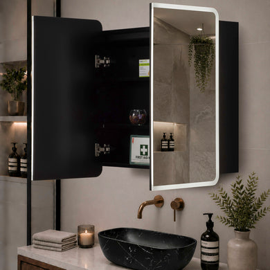 Retti Rectangular 750mm x 750mm Frontlit LED Mirrored Shaving Cabinet, Matte Black