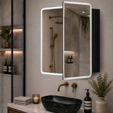 Retti Rectangular 750mm x 750mm Frontlit LED Mirrored Shaving Cabinet, Matte Black