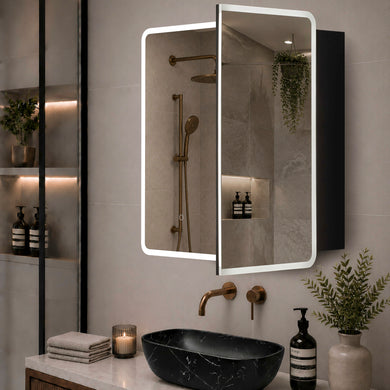 Retti Rectangular 750mm x 750mm Frontlit LED Mirrored Shaving Cabinet, Matte Black