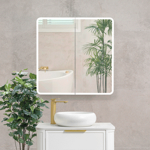 Retti Rectangular 750mm x 750mm Frontlit LED Mirrored Shaving Cabinet, Matte White