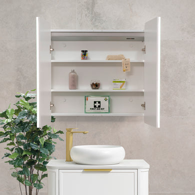 Retti Rectangular 750mm x 750mm Frontlit LED Mirrored Shaving Cabinet, Matte White