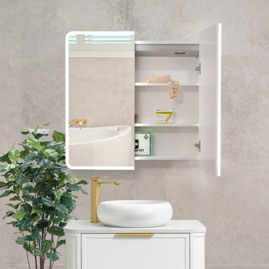 Retti Rectangular 750mm x 750mm Frontlit LED Mirrored Shaving Cabinet, Matte White