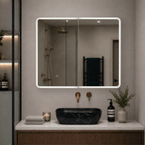 Retti Rectangular 900mm x 750mm Frontlit LED Mirrored Shaving Cabinet, Matte Black