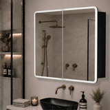 Retti Rectangular 900mm x 750mm Frontlit LED Mirrored Shaving Cabinet, Matte Black