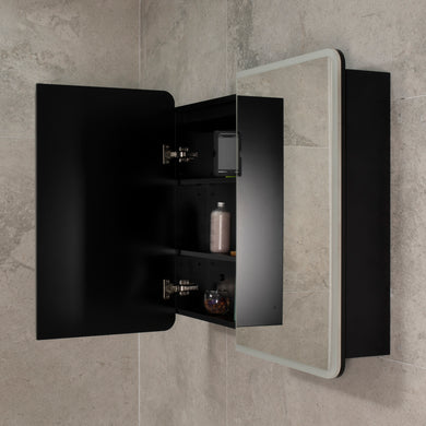 Retti Rectangular 900mm x 750mm Frontlit LED Mirrored Shaving Cabinet, Matte Black