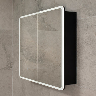 Retti Rectangular 900mm x 750mm Frontlit LED Mirrored Shaving Cabinet, Matte Black