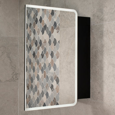 Retti Rectangular 900mm x 750mm Frontlit LED Mirrored Shaving Cabinet, Matte Black