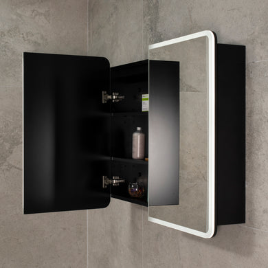 Retti Rectangular 900mm x 750mm Frontlit LED Mirrored Shaving Cabinet, Matte Black