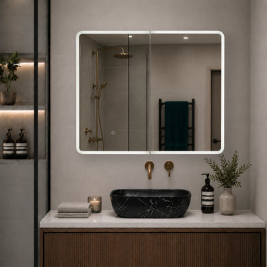 Retti Rectangular 900mm x 750mm Frontlit LED Mirrored Shaving Cabinet, Matte Black