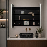 Retti Rectangular 900mm x 750mm Frontlit LED Mirrored Shaving Cabinet, Matte Black