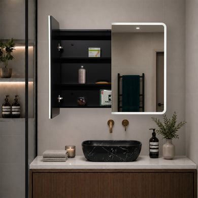 Retti Rectangular 900mm x 750mm Frontlit LED Mirrored Shaving Cabinet, Matte Black