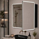 Retti Rectangular 900mm x 750mm Frontlit LED Mirrored Shaving Cabinet, Matte Black