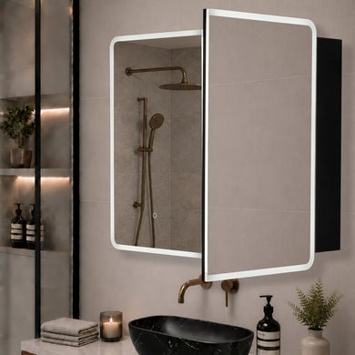 Retti Rectangular 900mm x 750mm Frontlit LED Mirrored Shaving Cabinet, Matte Black