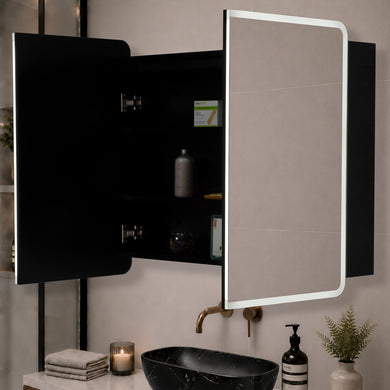 Retti Rectangular 900mm x 750mm Frontlit LED Mirrored Shaving Cabinet, Matte Black