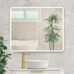 Retti Rectangular 900mm x 750mm Frontlit LED Mirrored Shaving Cabinet, Matte Black