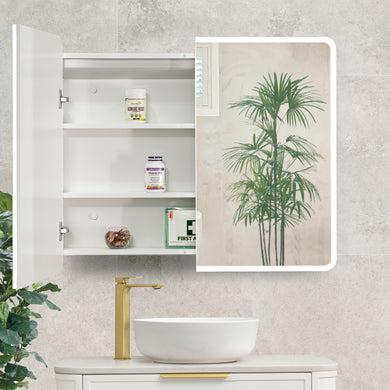 Retti Rectangular 900mm x 750mm Frontlit LED Mirrored Shaving Cabinet, Matte White