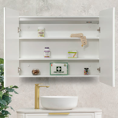 Retti Rectangular 900mm x 750mm Frontlit LED Mirrored Shaving Cabinet, Matte White
