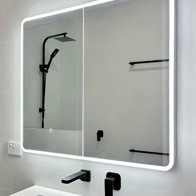 Retti Rectangular 900mm x 750mm Frontlit LED Mirrored Shaving Cabinet, Matte White