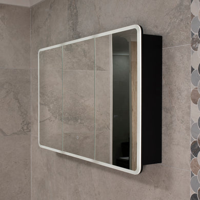 Retti Rectangular 1200mm x 750mm Frontlit LED Mirrored Shaving Cabinet, Matte Black