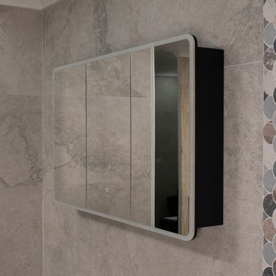 Retti Rectangular 1200mm x 750mm Frontlit LED Mirrored Shaving Cabinet, Matte Black