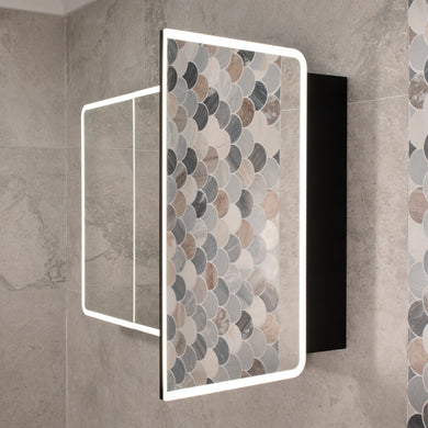 Retti Rectangular 1200mm x 750mm Frontlit LED Mirrored Shaving Cabinet, Matte Black