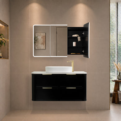 Retti Rectangular 1200mm x 750mm Frontlit LED Mirrored Shaving Cabinet, Matte Black