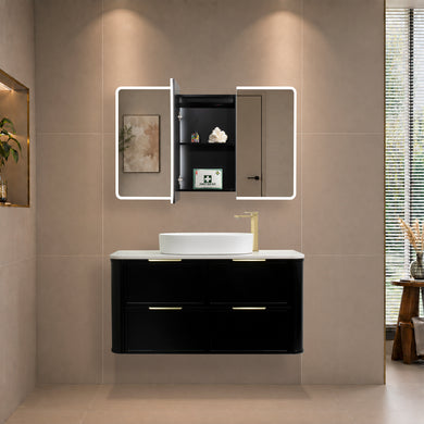Retti Rectangular 1200mm x 750mm Frontlit LED Mirrored Shaving Cabinet, Matte Black