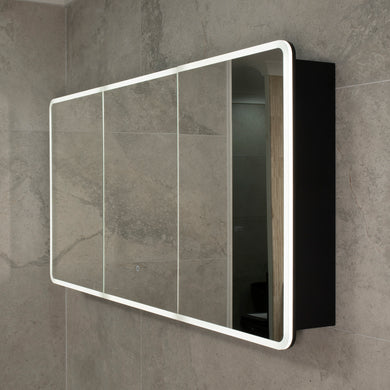 Retti Rectangular 1500mm x 750mm Frontlit LED Mirrored Shaving Cabinet, Matte Black