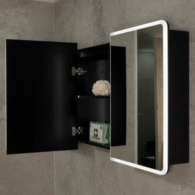 Retti Rectangular 1500mm x 750mm Frontlit LED Mirrored Shaving Cabinet, Matte Black