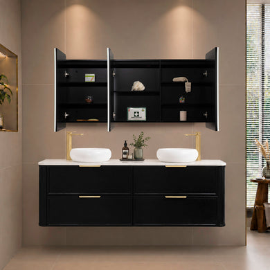 Retti Rectangular 1500mm x 750mm Frontlit LED Mirrored Shaving Cabinet, Matte Black