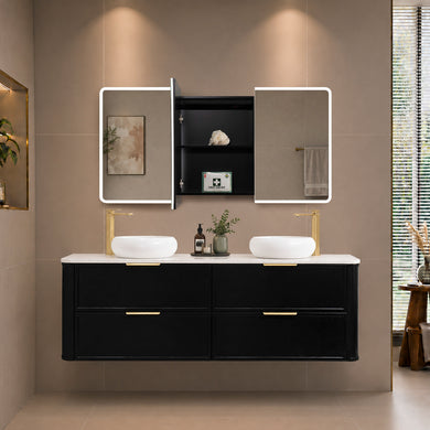 Retti Rectangular 1500mm x 750mm Frontlit LED Mirrored Shaving Cabinet, Matte Black