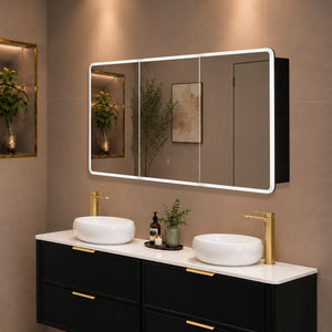Retti Rectangular 1500mm x 750mm Frontlit LED Mirrored Shaving Cabinet, Matte Black