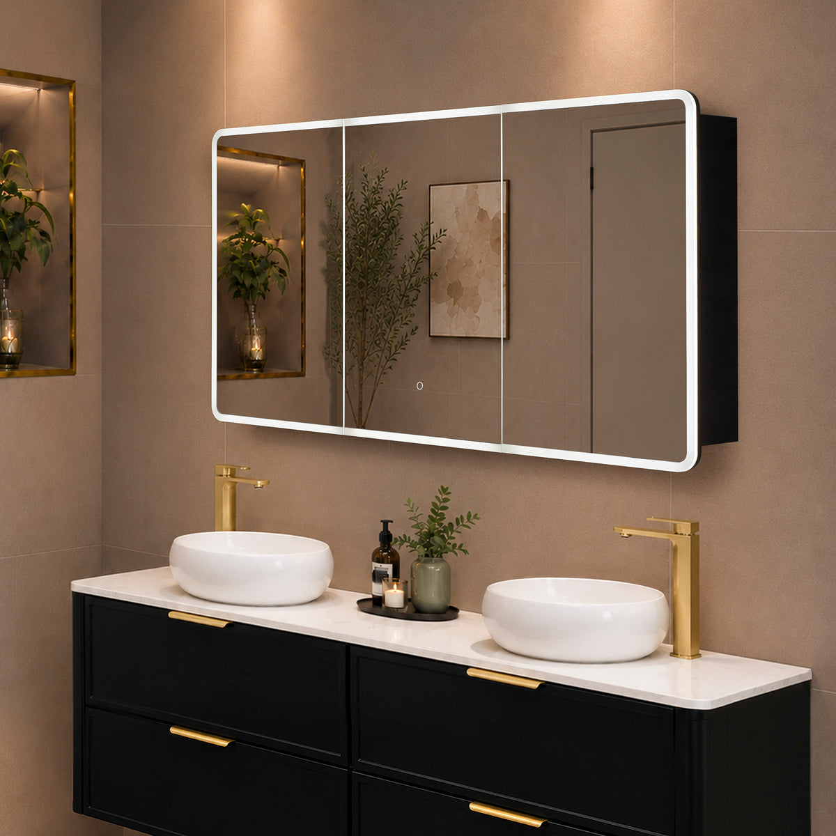 Retti Rectangular 1500mm x 750mm Frontlit LED Mirrored Shaving Cabinet, Matte Black