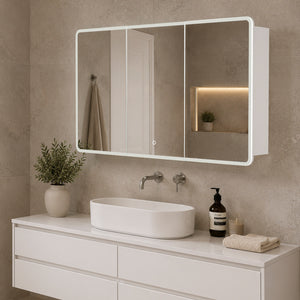 Retti Rectangular 1500mm x 750mm Frontlit LED Mirrored Shaving Cabinet, Matte White